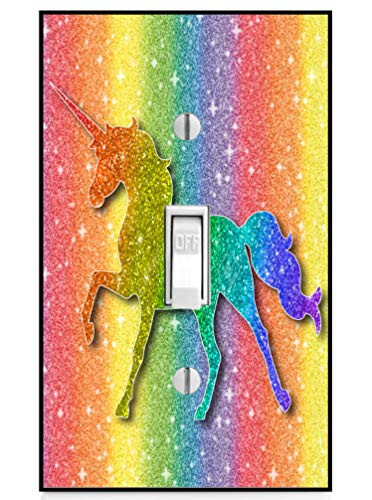 Rainbow Glitter Unicorn Jumbo Single Toggle Light Switch Plate 3.31x5.6inch