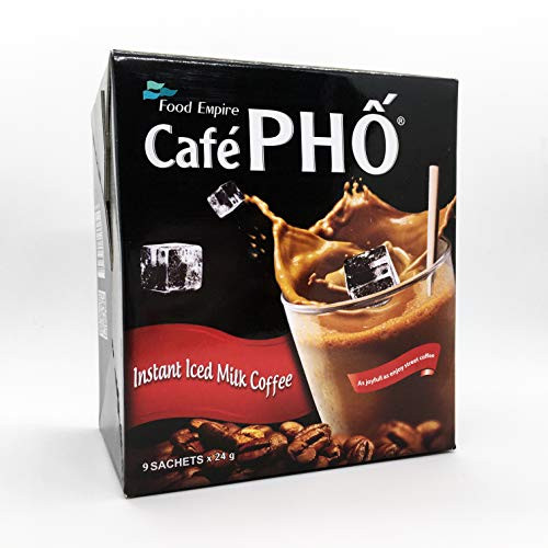 Vietnamese Instant Milk Coffee- Cafe Pho | Box of 9 Sachets | Roasted Ground Coffee Blend with Creamer and Sugar- Suitable for Most Coffee Brewing Methods- Quick and Easy to make a good cup of coffee-24gr/Sachet-