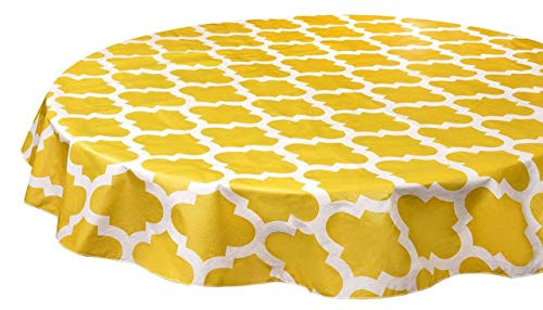 Vinyl Tablecloth Round Tablecloths Plastic Tablecloth Indoor Outdoors Yellow Trellis 60"