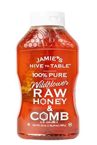 Local - Jamie's Hive to Table- 100 percent Local Wildflower Honey Raw  and  Unfiltered Honey with Honeycomb- 24 Oz