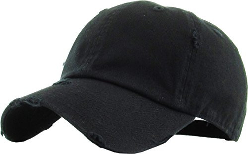 KBETHOS Vintage Washed Distressed Cotton Dad Hat Baseball Cap Adjustable Polo Trucker Unisex Style Headwear -Vintage- Black Adjustable
