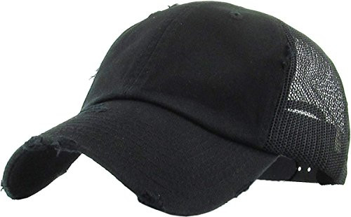 KBETHOS Vintage Washed Distressed Cotton Dad Hat Baseball Cap Adjustable Polo Trucker Unisex Style Headwear -Vintage Mesh- Black Adjustable