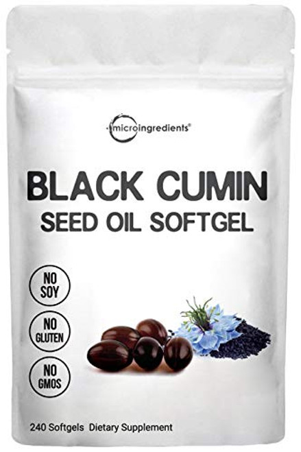 Refined Black Cumin Seed Oil Capsules -Liquid Softgels-- from Cold-Pressed Nigella Sativa- 1000mg Per Serving- 240 Counts- Premium Black Cumin Pills- Colorless and Odorless- Non-GMO