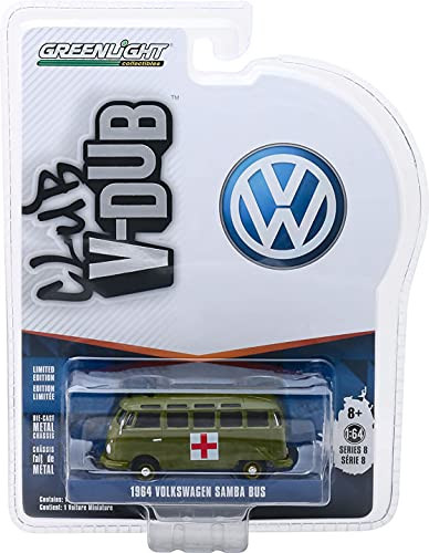 Greenlight 29940-A Club Vee-Dub Series 8 - 1964 Samba Bus Army Ambulance 1-64 Scale