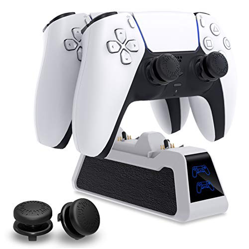 Charger for PS5 DualSense Wireless Controller with Thumb Sticks- YUANHOT Dual Controllers Fast Charging Station with LED Indicator- Charger Station Dock for Sony Playstation 5 Dualsense