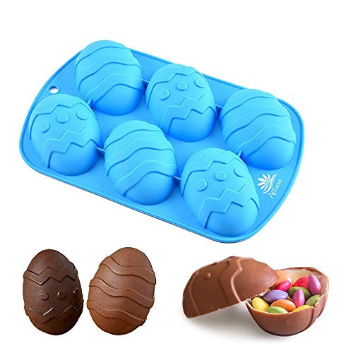 Easter Egg Mold  Egg Silicone Chocolate Mold- Large Easter Egg for Cocoa Bombs  and  Breakable Egg Chocolate Shells- fill with Peeps- Candy- Cake  and  Marshmallows- Large 3.5 in- Includes Cocoa Bomb Recipe