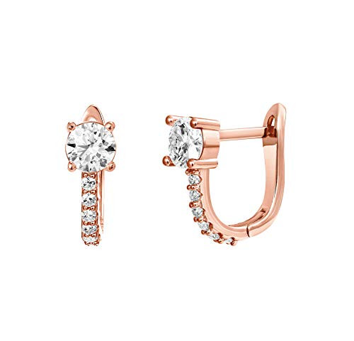 PAVOI 14K Rose Gold Plated Post Cubic Zirconia Cuff Earring Huggie Stud with Main Stone PAVOI 14K Rose Gold Plated Post Cubic Zirconia Cuff Earring Huggie Stud with Main Stone