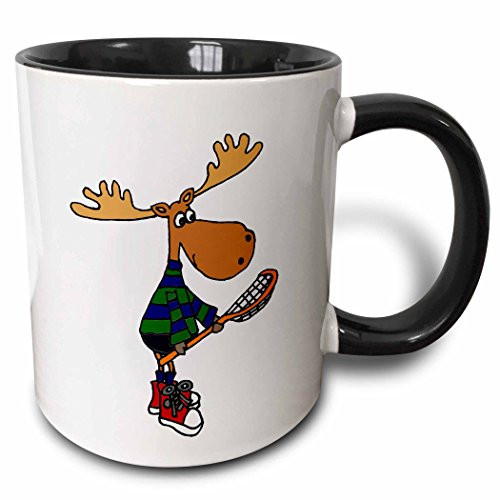 3dRose Funny Moose With Lacrosse Stick Art Two Tone Black Mug- 11 oz