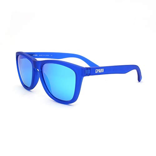 Ephiu Polarized Sunglasses for Men and Women Color Blue Mirror Lens Retro UV Protection Beach Sun Glasses