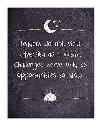 inchLeaders do not view adversity as a victims.inch- Sun and Moon Black Board Empowering Messages for Teens Wall Art Decor - Unframed 11 x 14 Black  and  White Print - Decor for Teen Boy Bedroom