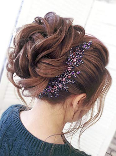 Denifery Purple Wedding Hair Piece Purple Hair Vine Bridal Silver Jewelry Headpiece Wedding Hair Accessories