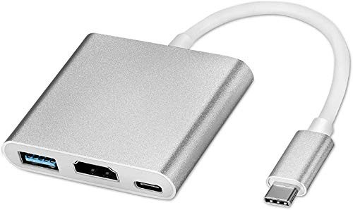 Extenuating Threads USB C to HDMI Adapter 3 in 1 Type C Adapter Multiport AV Converter 4K USB 3.0 Type C to HDMI with USB-C Charging Port Compatible with MacBook Pro/MacBook Air -Silver-