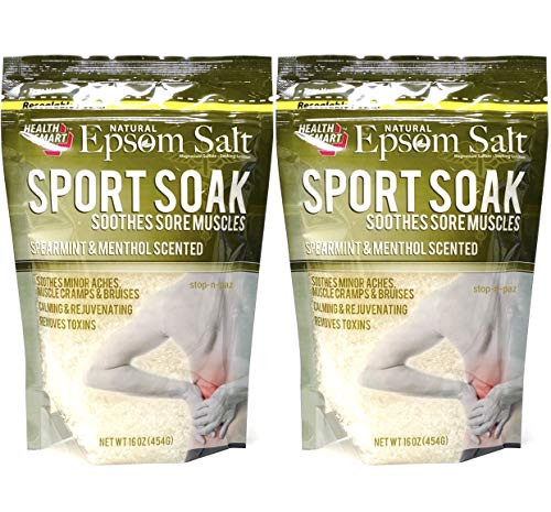 Health Smart Natural Epsom Salt Sport Soak- Spearmint  and  Menthol Scented 16 Oz -2 Pack-