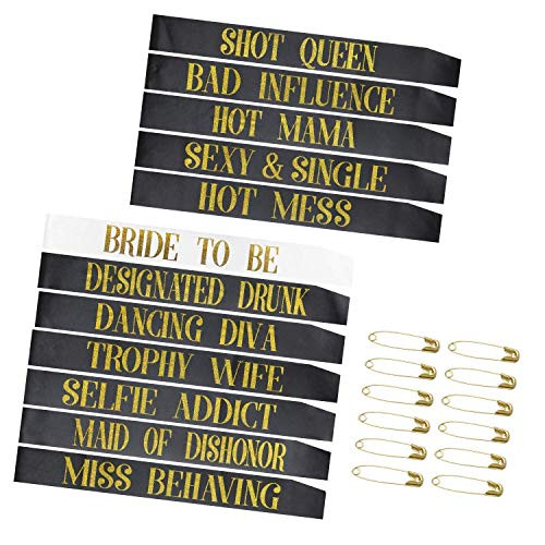 Snsowed 12 Pack- Bachelorette Party Bride to Be Sash- Unique Bride Bridesmaid Sashes for Bachelorette Party -Black- Rose Gold Letters- Snsowed 12 Pack- Bachelorette Party Bride to Be Sash- Unique Bride Bridesmaid Sashes for Bachelorette Party -Black- Rose Gold Letters-