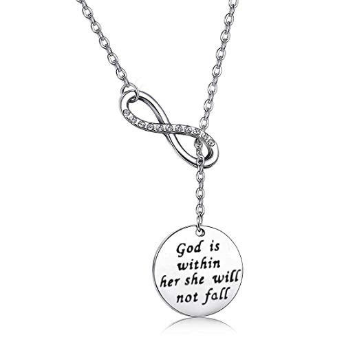 Zuo Bao Christian Necklace Psalm 46-5 God is Within Her She Will Not Fall Necklace Bible Verse Necklace for Strong Woman -Y Necklace-