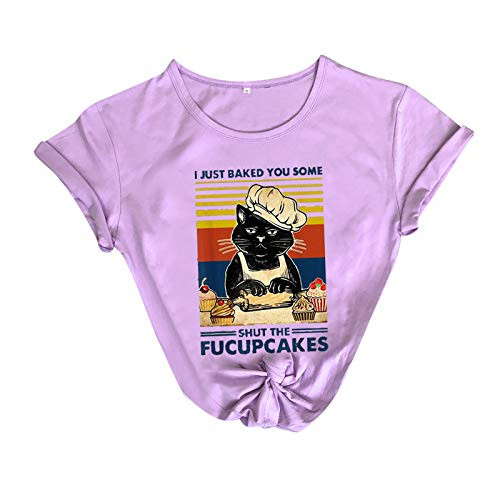 Short Sleeve Tops for Women- Womens Cute Graphic T-Shirts Casual Loose Crewneck Tees Shirts Cat Print Blouse Tops Purple Short Sleeve Tops for Women- Womens Cute Graphic T-Shirts Casual Loose Crewneck Tees Shirts Cat Print Blouse Tops Purple