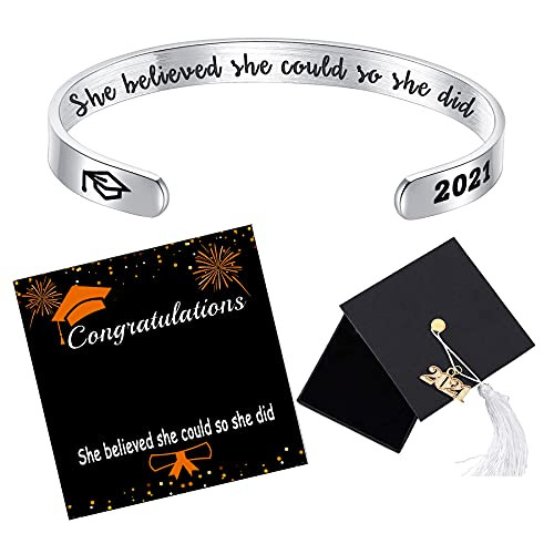 2021 Graduation Gifts Cuff Bangle Bracelet Engraved Graduation Cap She Believed She Could So She Did Graduation Bracelet for Women