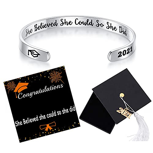 2021 Graduation Gifts Cuff Bangle Bracelet Engraved Graduation Cap She Believed She Could So She Did for Women