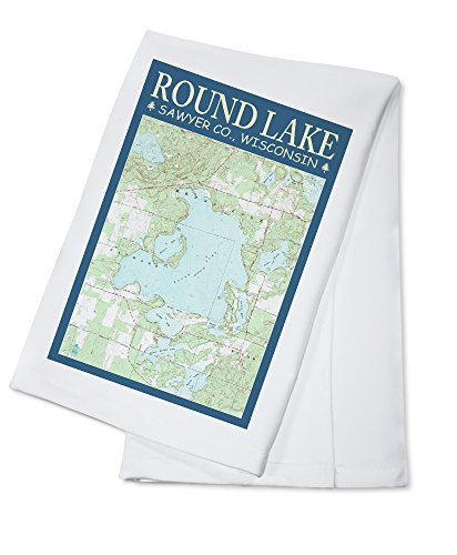 Round Lake Chart- Sawyer County- Wisconsin -100 percent Cotton Kitchen Towel-