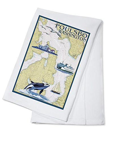 Poulsbo- Washington- Nautical Chart -100 percent Cotton Kitchen Towel-