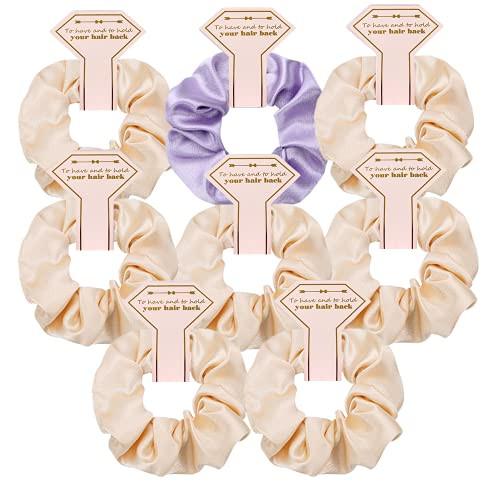 8pcs Satin Bridesmaid Proposal Gifts Hair Ties Hair Scrunchies Bachelorette Party Favors Satin Bridesmaid Gift for Wedding Parties -purple  and  Beige-