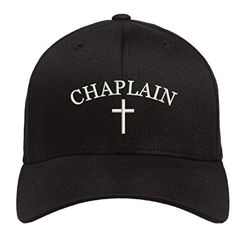 Oypox 100 percent Cotton Black Baseball Cap Embroidered Chaplain Dad Hat Adjustable Brass Buckle Closure