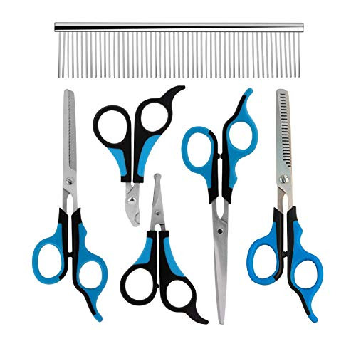 Tosiicop Pet Grooming Scissors Set 5 PCS Dog Grooming Scissors Include Straight Scissor Thinning Scissor Face Scissor Nail Clippers with Grooming Comb Trimmer Kits for Dogs Cats Blue Tosiicop Pet Grooming Scissors Set 5 PCS Dog Grooming Scissors Include Straight Scissor Thinning Scissor Face Scissor Nail Clippers with Grooming Comb Trimmer Kits for Dogs Cats Blue