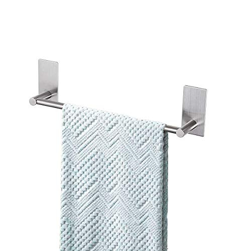 Songtec Stick Towel Bar 12inch- Adhesive Bath Towel Rack Easy Install- NO Drilling on Walls- Premium SUS304 Stainless Steel - Brushed