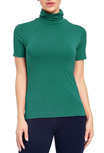 AUHEGN Women's Lightweight Soft Mock Turtleneck Tops Dark Green Large