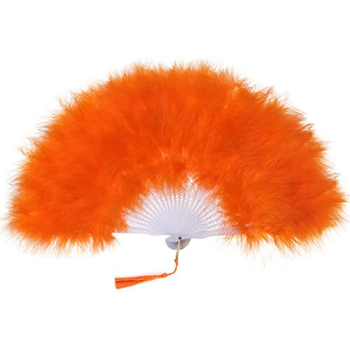 BABEYOND Roaring 20s Vintage Style Folding Handheld Flapper Marabou Feather Hand Fan for Costume Halloween Dancing Party Tea Party Variety Show -Orange-