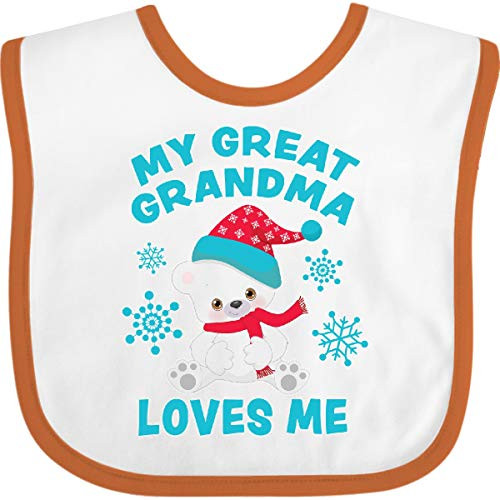 Inktastic Polar Bear My Great Grandma Loves Me Baby Bib White and Orange 37fdb