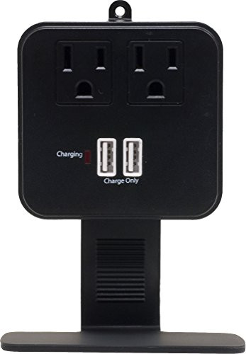 GE 14912 2-Outlet Surge Protector- USB Charging- Black