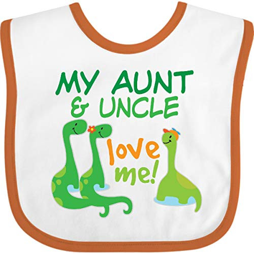 Inktastic My Aunt and Uncle Love Me Dinosaur Baby Bib White and Orange 33f48 Inktastic My Aunt and Uncle Love Me Dinosaur Baby Bib White and Orange 33f48