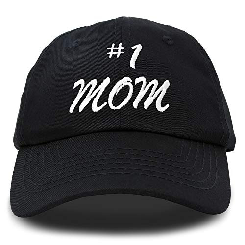 DALIX 1 Mom Hat Number One Embroidered Baseball Cap in Black