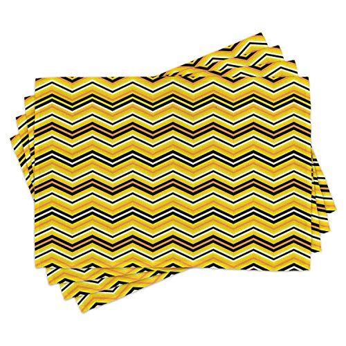 Ambesonne Yellow Chevron Place Mats Set of 4- Horizontal Zigzag Stripes in Vibrant Colors Modern Graphic- Washable Fabric Placemats for Dining Room Kitchen Table Decor- Yellow Orange Black
