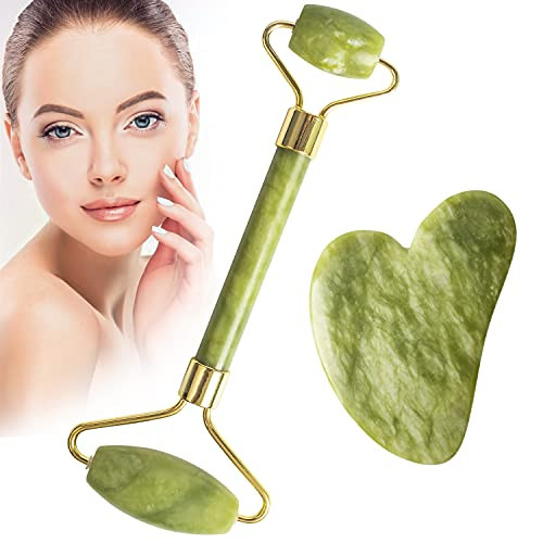 Iorbur Jade Roller and Gua Sha Tools Set- Skin Care Massager- Jade Face Roller- 100 percent Natural Jade Facial Roller Massage Tool for Face- Eyes- Neck and Body-Anti Aging Beauty Treatment Iorbur Jade Roller and Gua Sha Tools Set- Skin Care Massager- Jade Face Roller- 100 percent Natural Jade Facial Roller Massage Tool for Face- Eyes- Neck and Body-Anti Aging Beauty Treatment
