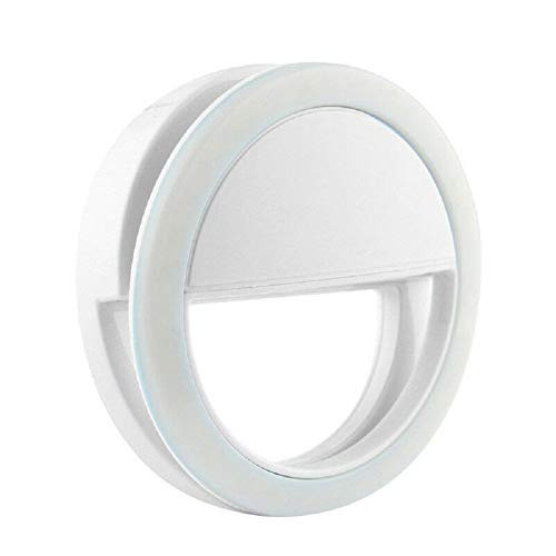 Portable Mini Selfie Ring Light- LED Circle Clip-on Selfie Fill Light with 36 LED Beads USB Rechargeable- 3-Level Adjustable Brightness Makeup Light for Selfie- Photography- Livestream -White-