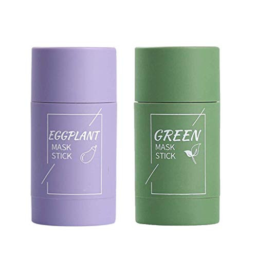Green Tea/Eggplant Purifying Clay Stick Mask- Face Moisturizes Oil Control- Deep Clean Pore- Blackhead Remover Acne Deep Cleansing- Improves Skin for Women Men