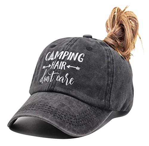 HHNLB Camping Hair Don't Care Ponytail Hat Denim Washed Adjustable Baseball Cap for Women HHNLB Camping Hair Don't Care Ponytail Hat Denim Washed Adjustable Baseball Cap for Women