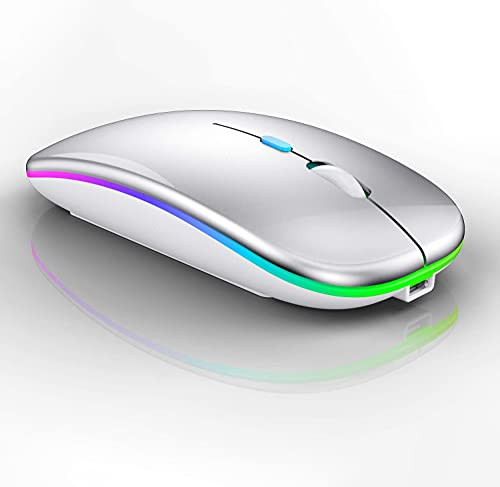 LED Wireless Bluetooth Mouse-Wireless Mouse for MacBook Pro-Wireless Mouse for MacBook Air-Rechargeable Bluetooth Mouse for Mac-MacBook Air- MacBook pro-ipad-ipad Pro -Silver-