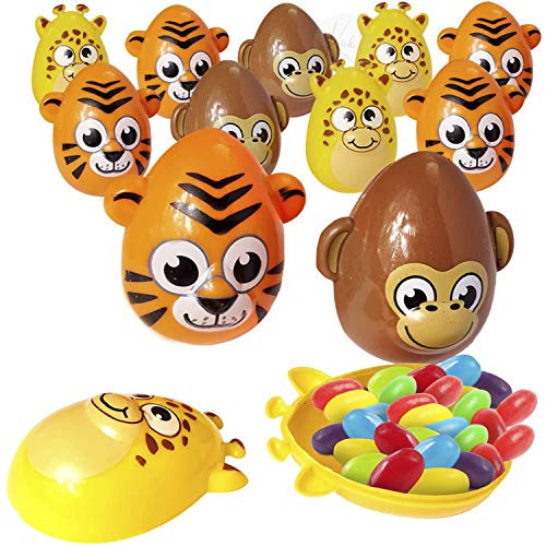 Kicko Safari Animal Easter Eggs - Pack of 12 2.5 Inch Plastic Animal-Shaped Eggs for Easter Basket Fillers- Treasure Chest Stuffers- Novelty Toy- Party Favors