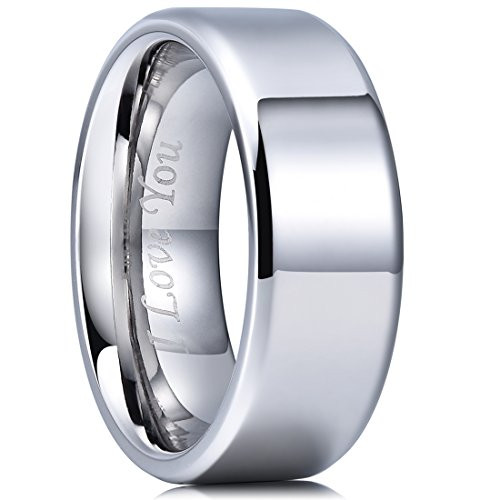 King Will BASIC 8mm Stainless Steel Ring Polished Plain Beveled Edge Wedding Band Laser Etched I Love You 6