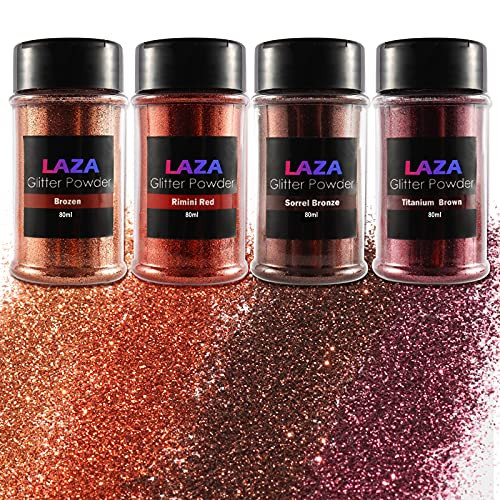 Laza Ultra Fine Glitter 4 Colors 80ml Arts and Craft Glitter Mixed Ultra Fine Powder Sequins for Resin Nail Art Epoxy Tumbler Slime Decoration Weddings Card Flowers Scrapbooking - Copper Brown