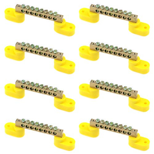 Semetall Terminal Bus Bar 8Pcs 8 Positions Screw Brass Terminal Grounding Strip Bus Bar for Power Distribution Cabinets-Yellow Terminal Block-