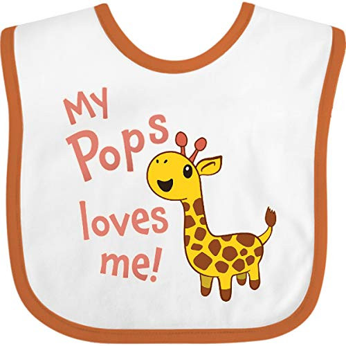 Inktastic My Pops Loves Me- Cute Giraffe Baby Bib White and Orange 34ea0