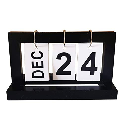 Wooden Perpetual Desk Calendar Desk Office Decor Creative Reusable Flip Chart Perpetual Calendar- Vintage Retro Style For Home And Office Decor?Black?