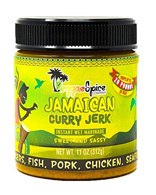 REGGAE SPICE Jamaican Curry Jerk Seasoning Authentic Wet Rub Marinade Sauce - Perfect for Beef- Pork- Chicken- Seafood- and Vegetables - 11 OZ- Sweet and Sassy