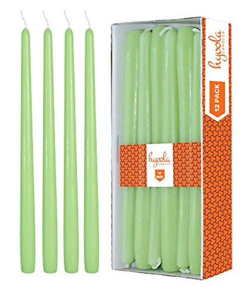 Hyoola 12 Pack Tall Taper Candles - 12 Inch Celery Green Dripless, Unscented Dinner Candle - Paraffin Wax with Cotton Wicks - 10 Hour Burn Time