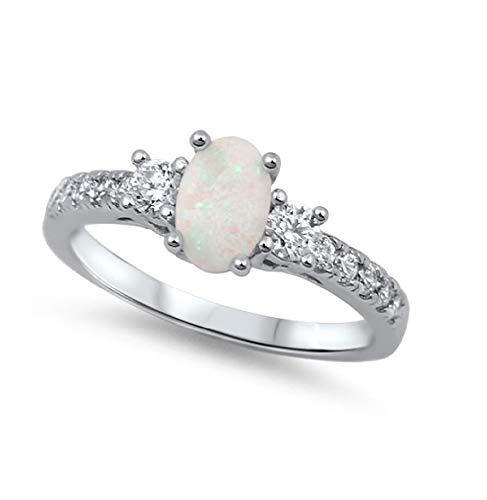CloseoutWarehouse Oval Center White Simulated Opal Ring Sterling Silver Size 9