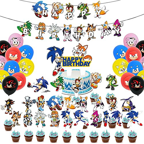 Soni_c Birthday party supplies Happy Birthday balloon-Cupcake toppers-Cake Toppers-Banner-Theme Party Decorations for Kids